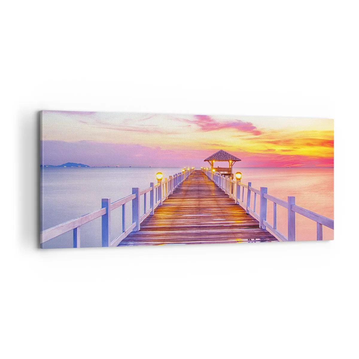 Quadro em tela - O silêncio lilás-dourado da noite - 100x40 cm