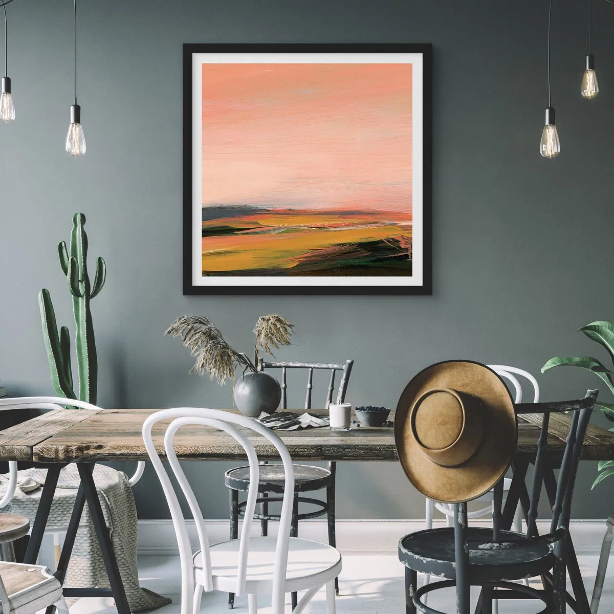 Pôster com moldura preta - Em tons rosa - 60x60 cm