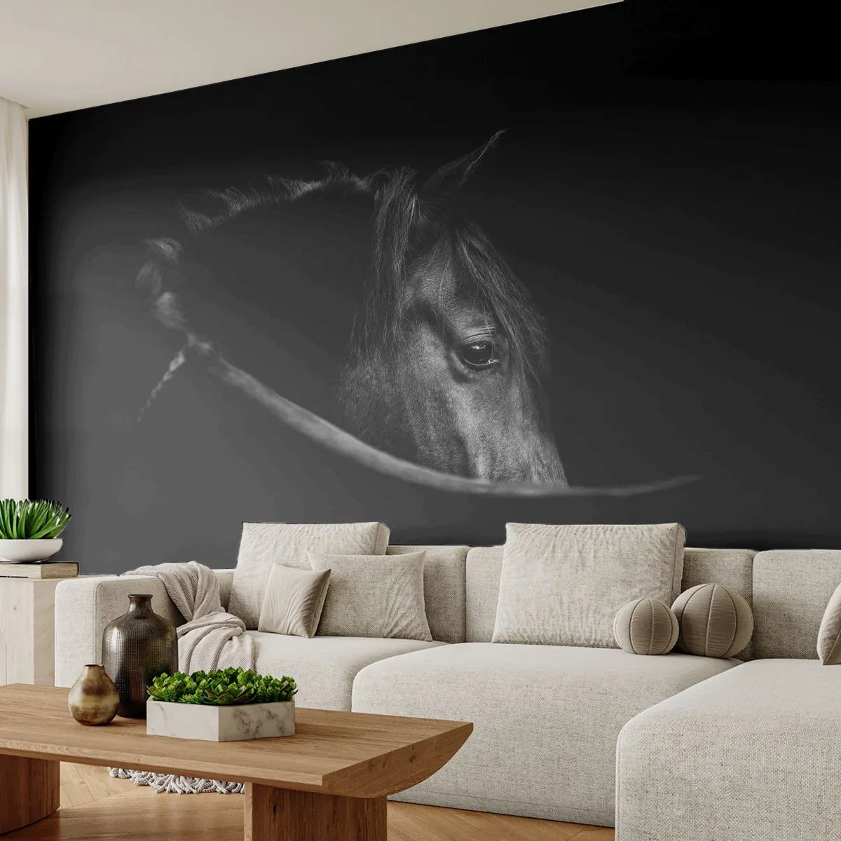 Papel de Parede Premium Sand - Príncipe Negro - Cavalo, Animal, Artístico - 350x256 cm