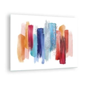 Quadro em vidro - Composição abstrata de pinceladas coloridas - 70x50cm - Para cima e para baixo  - Decoração de parede moderna para a sala de estar e quarto ARTTOR