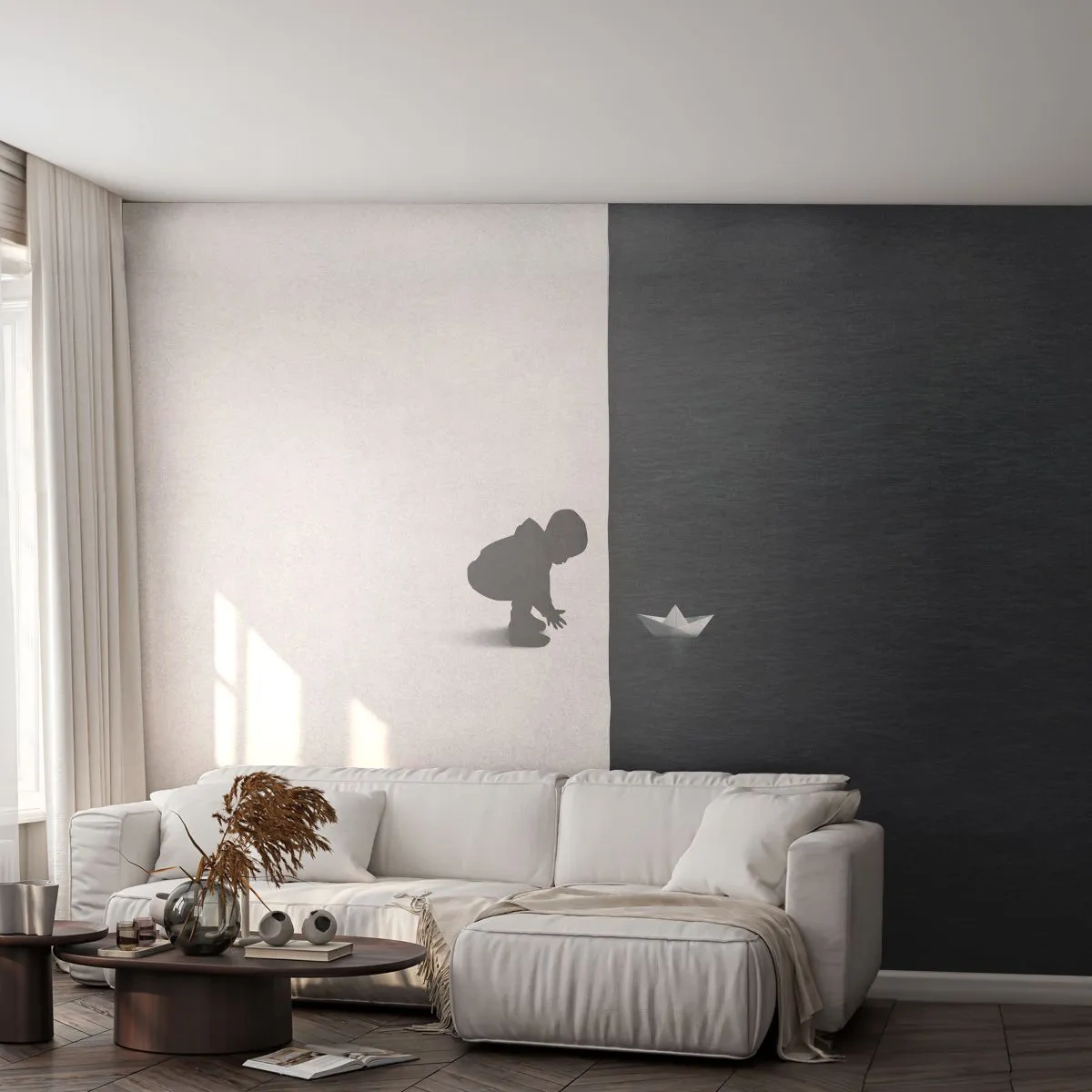 Papel de Parede Premium Sand - Grande expedição - Criança, Preto e branco, Água - 100x70 cm