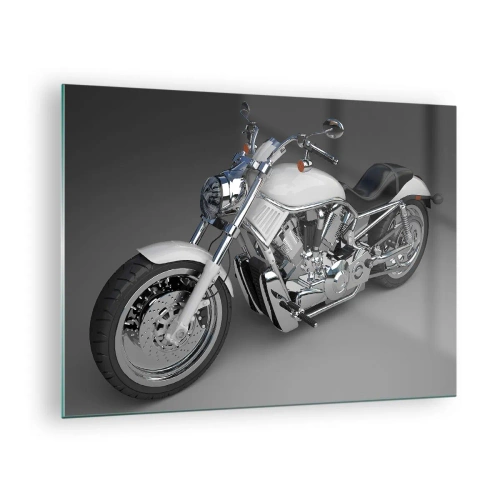 Quadro em vidro - Uma motocicleta estilosa em um fundo cinza com um toque moderno - 70x50cm - Dá vontade de se ajoelhar - Decoração de parede moderna para a sala de estar e quarto ARTTOR