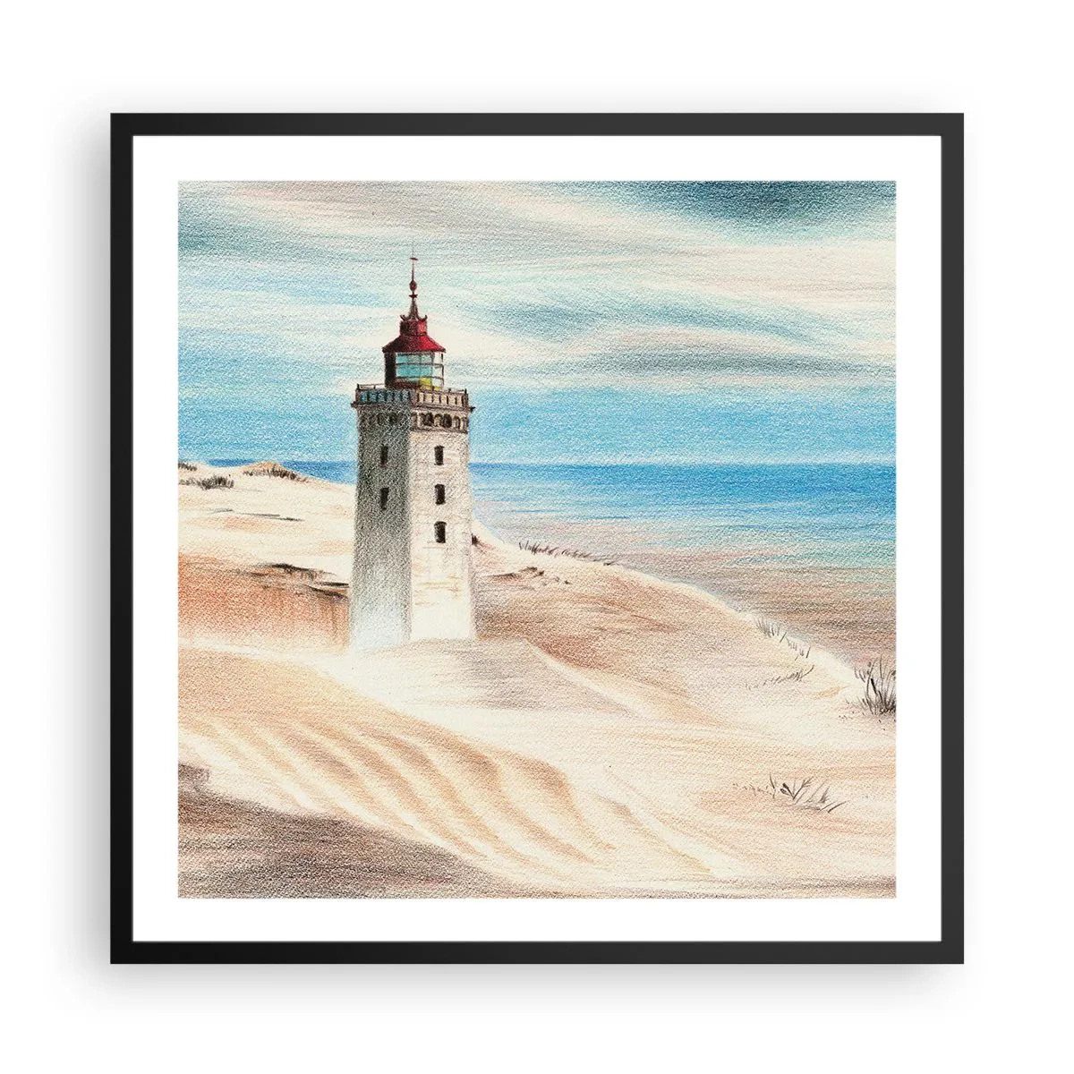 Pôster com moldura preta - Sempre a olhar para o mar - 60x60 cm