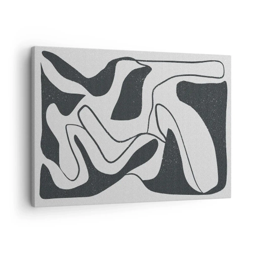 Quadro em tela - Abstração em preto e branco com formas orgânicas - 70x50cm - Labirinto abstrato divertido - Decoração de parede moderna para a sala de estar e quarto ARTTOR