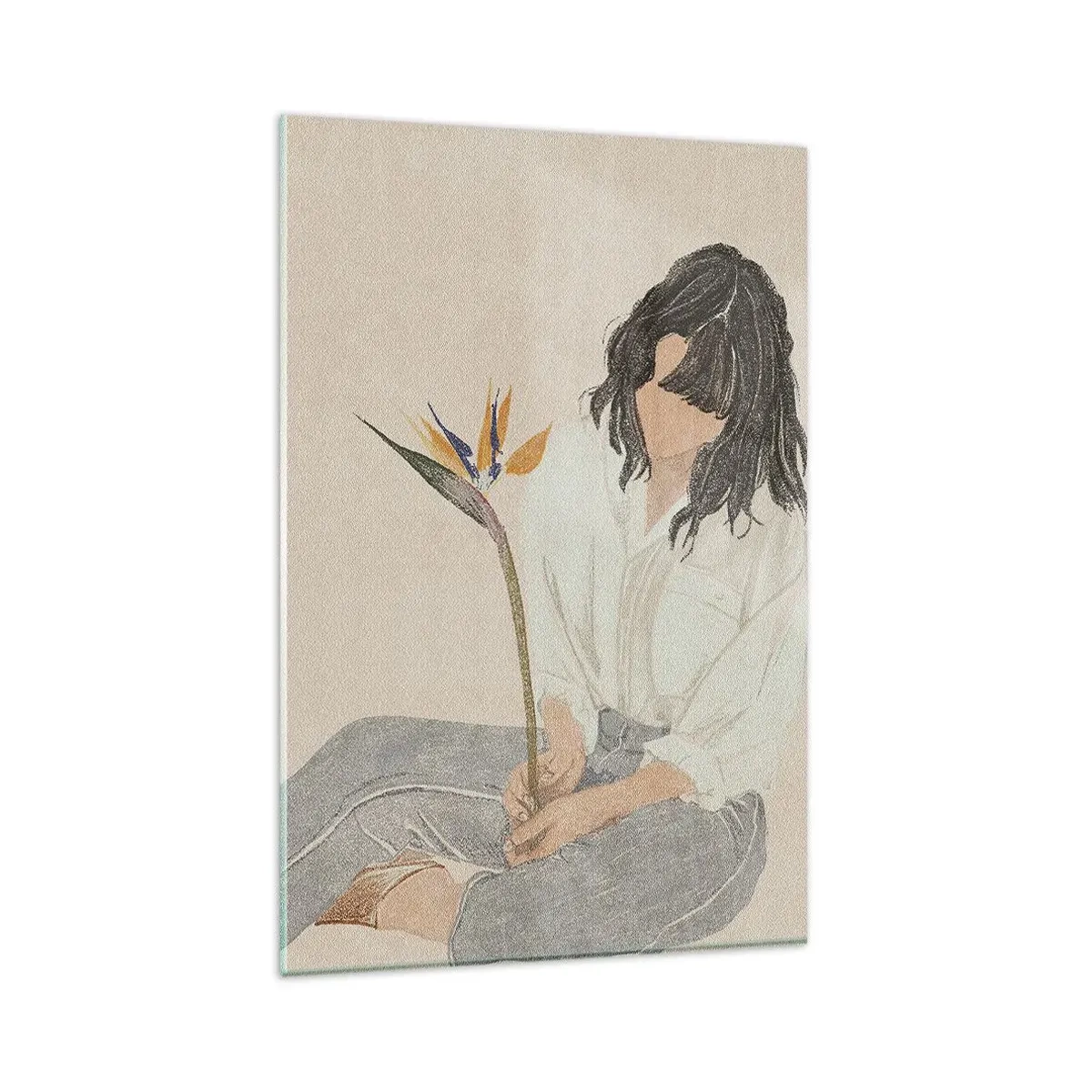Quadro em vidro - Retrato com uma flor exótica - 80x120 cm