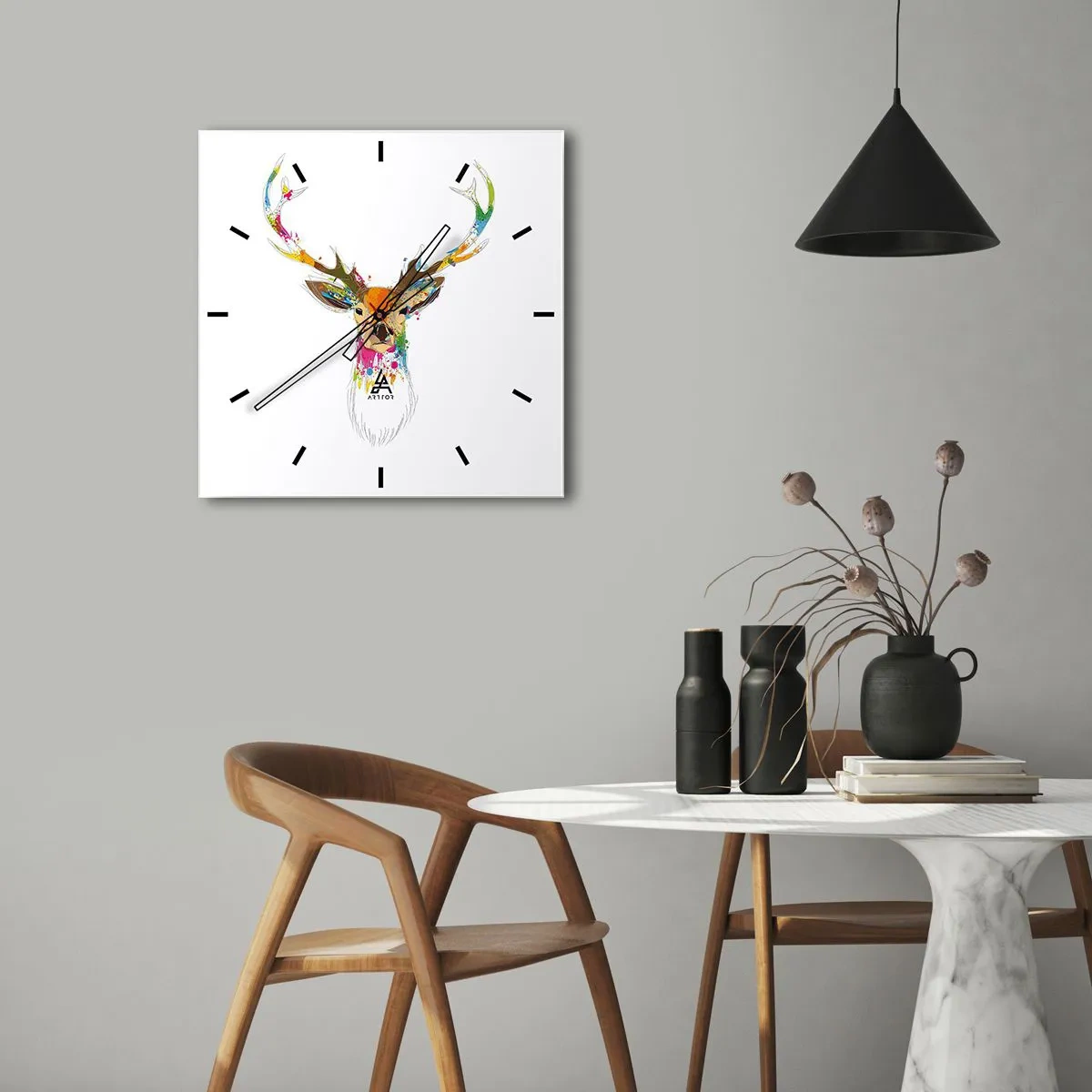 Relógio de parede - Relógio em vidro - Um cervo gentil banhado em cores - 30x30 cm