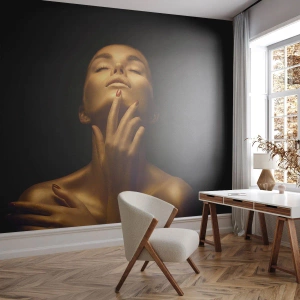 Papel de Parede Premium Sand - Como seda dourada - Mulher, Rosto de Mulher, Corpo - 200x140 cm