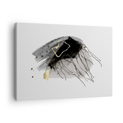 Quadro em tela - Uma composição abstrata com toques de preto e dourado. - 70x50cm - A preto e dourado - Decoração de parede moderna para a sala de estar e quarto ARTTOR