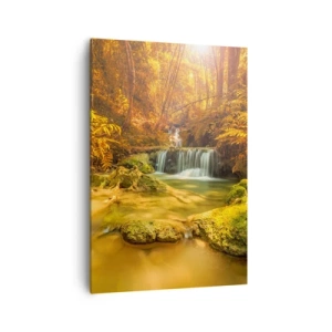 Quadro em tela - Cascata na floresta em ouro - 70x100 cm