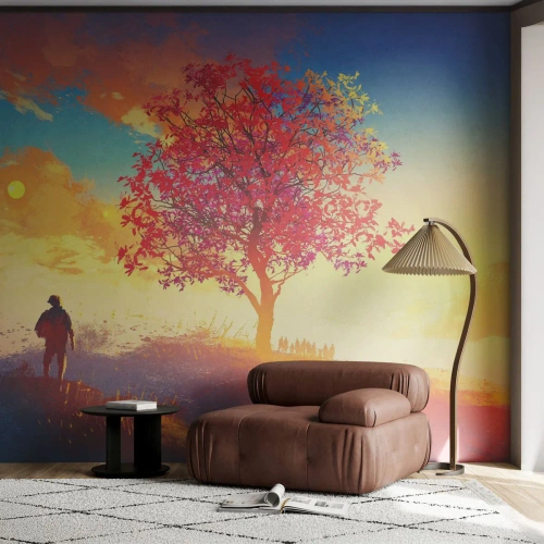 Papel de Parede Standard Eco - O peregrino no seu destino - Paisagem, Árvore, Andarilho - 500x350 cm