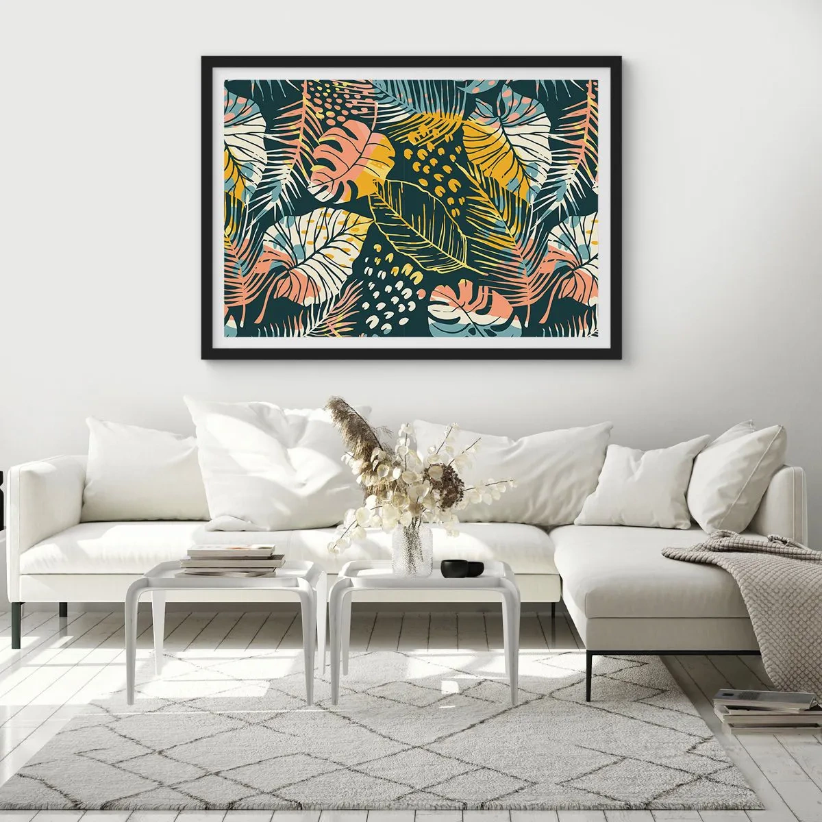 Pôster com moldura preta - Fantasia de folhas - 50x40 cm