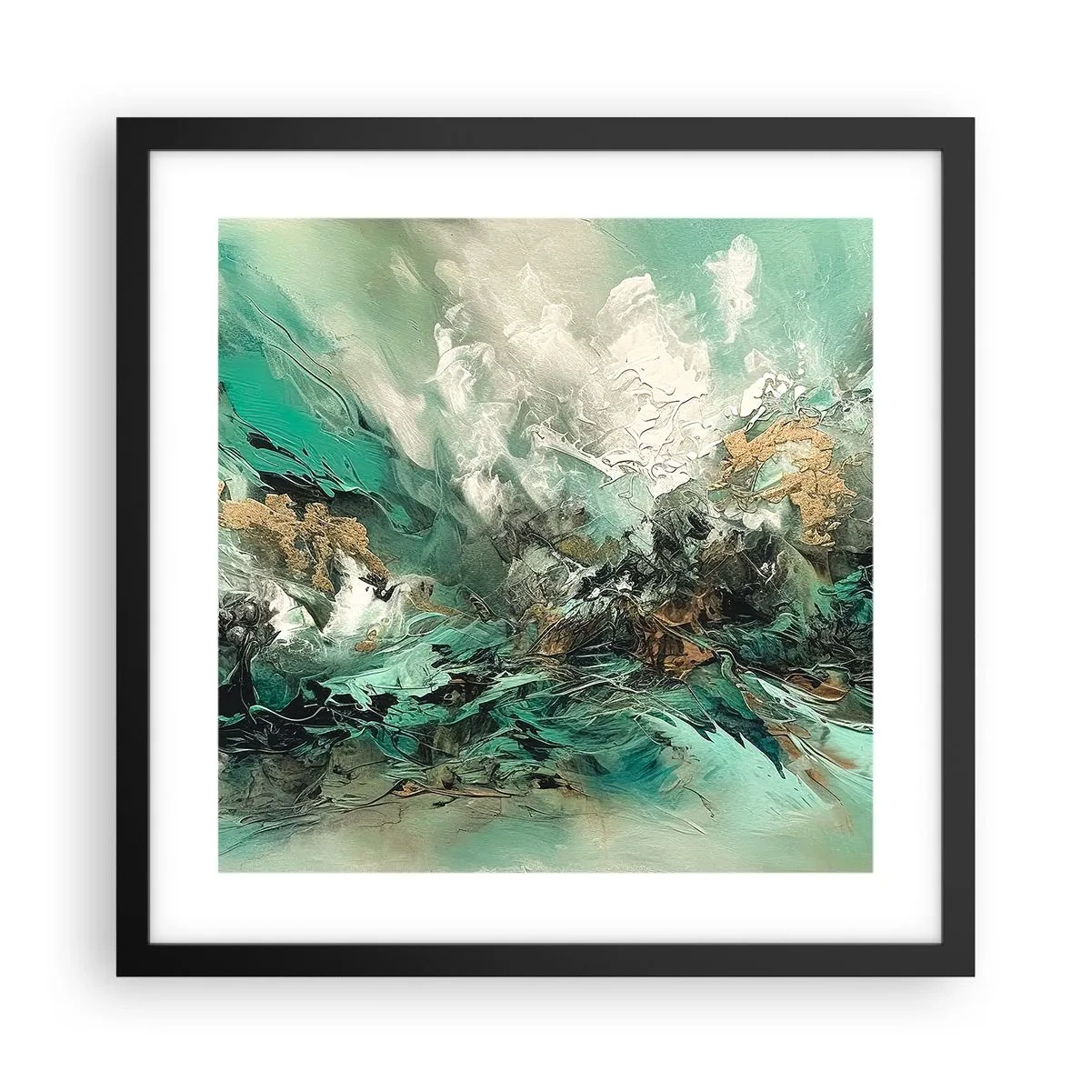 Pôster com moldura preta - Surf esmeralda e preto - 40x40 cm