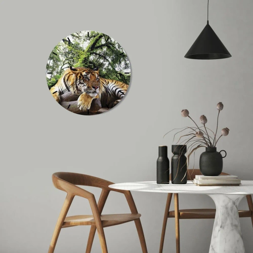 Relógio de parede - Relógio em vidro - Um tigre descansando em uma floresta tropical - 30x30cm - Com os melhores cumprimentos - Decoração de parede moderna para a sala de estar, cozinha e quarto ARTTOR