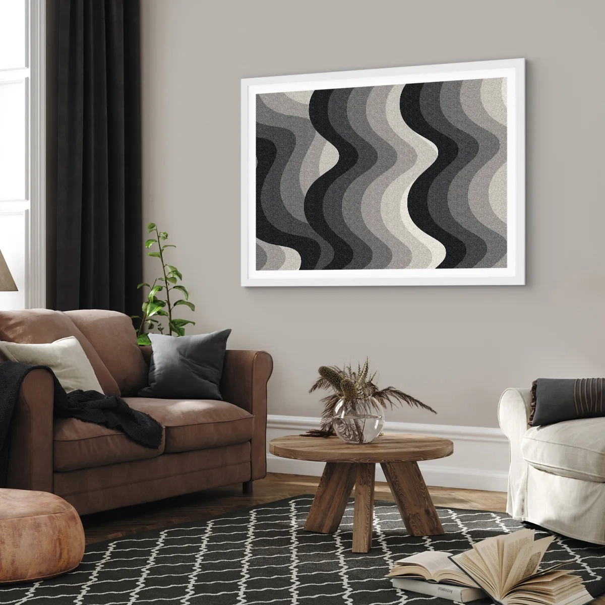 Pôster em moldura branca - Onda após onda - 91x61 cm