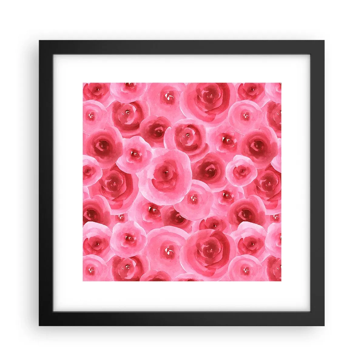 Pôster com moldura preta - Rosas acima e abaixo - 30x30 cm