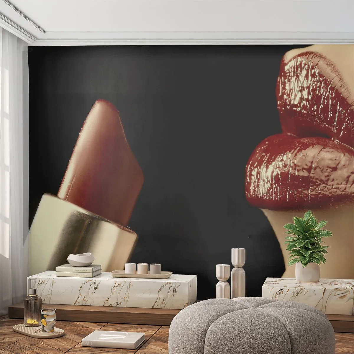 Papel de Parede Premium Canvas - Sensualidade e brilho do carmim - Pessoas, Mulher, Inventar - 250x175 cm