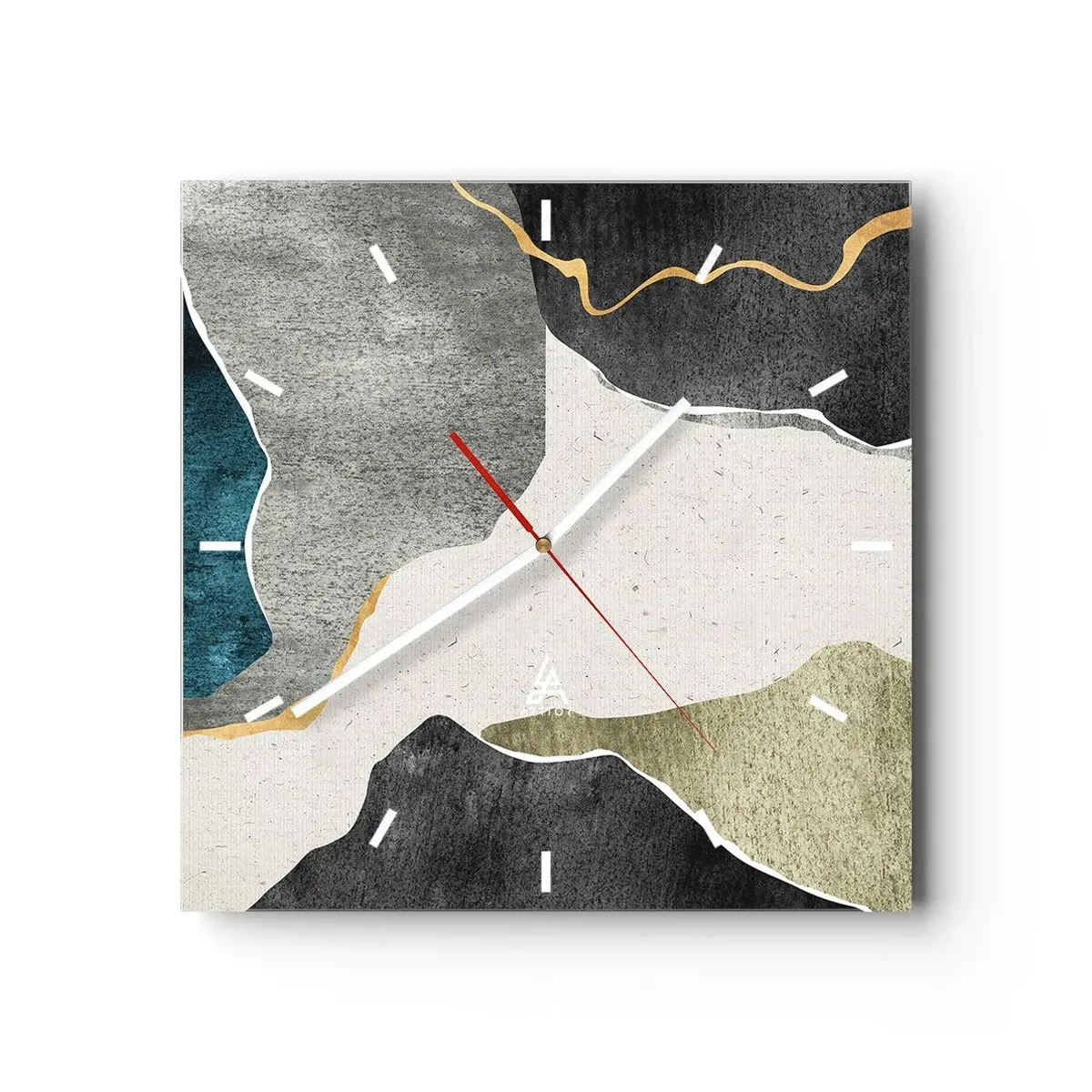 Relógio de parede - Relógio em vidro - Composição de mosaico com fio de ouro - 40x40 cm