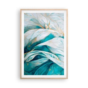 Pôster com moldura de carvalho claro - Abstração azul com lema dourado - 61x91 cm