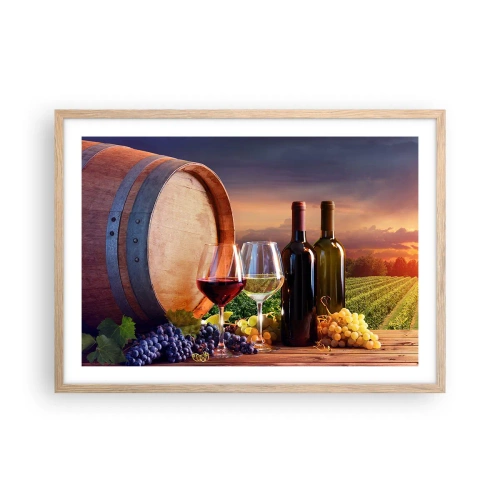 Pôster com moldura de carvalho claro - Aqui a vida tem um sabor - 70x50 cm