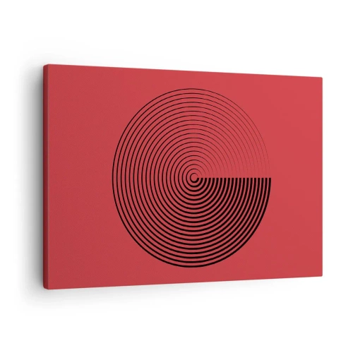 Quadro em tela - Círculos concêntricos em um fundo vermelho - 70x50cm - Movimento circular - Decoração de parede moderna para a sala de estar e quarto ARTTOR
