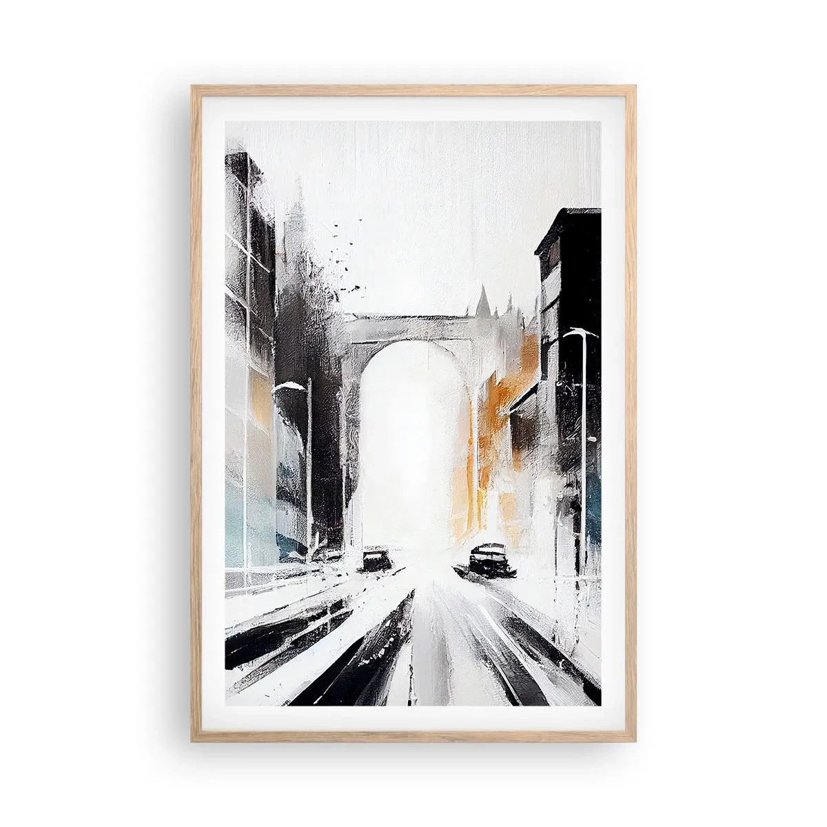 Pôster com moldura de carvalho claro - Estudo da cidade: arquitetura e movimento - 61x91 cm