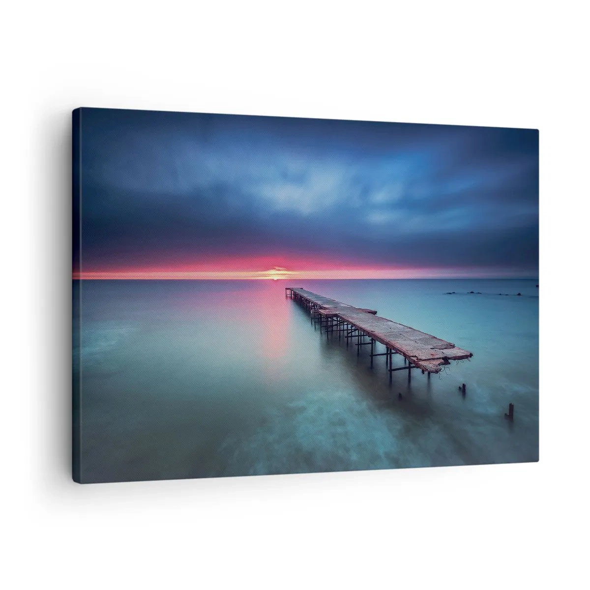 Quadro em tela - Um píer de madeira que leva direto ao mar ao pôr do sol - 70x50cm - Entre o céu e a terra - Decoração de parede moderna para a sala de estar e quarto ARTTOR