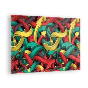 Quadro em vidro - Abstração colorida com setas dinâmicas e movimento - 70x50cm - Qual o caminho para o destino? - Decoração de parede moderna para a sala de estar e quarto ARTTOR