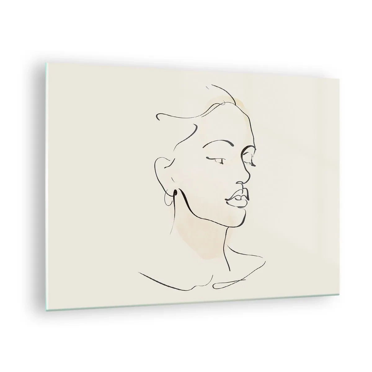 Quadro em vidro - Um retrato linear feminino contra um fundo claro com sombras delicadas. - 70x50cm - Uma certa linha - Decoração de parede moderna para a sala de estar e quarto ARTTOR