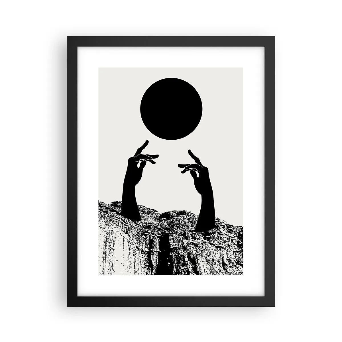Pôster com moldura preta - Composição surrealista: o sol e o resto - 30x40 cm