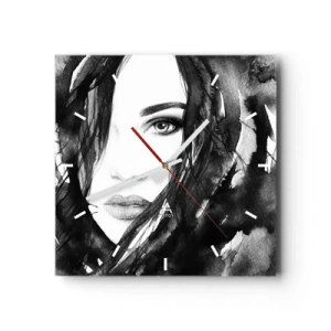 Relógio de parede - Relógio em vidro - Retrato de uma dama a preto e branco - 30x30 cm