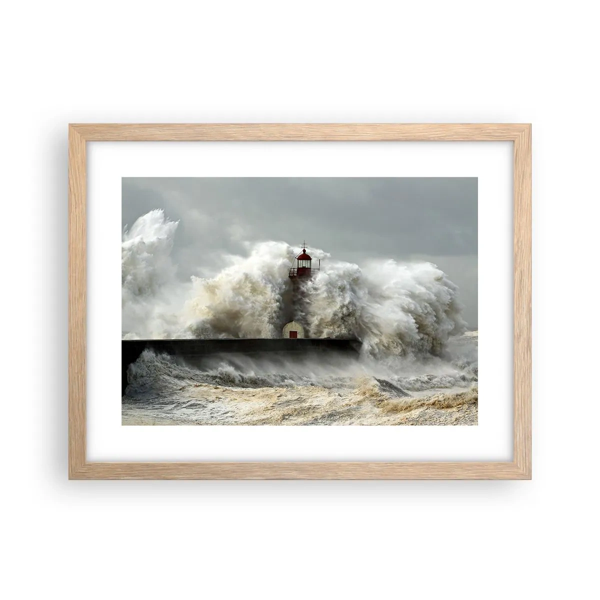 Pôster com moldura de carvalho claro - A ira do oceano - 40x30 cm