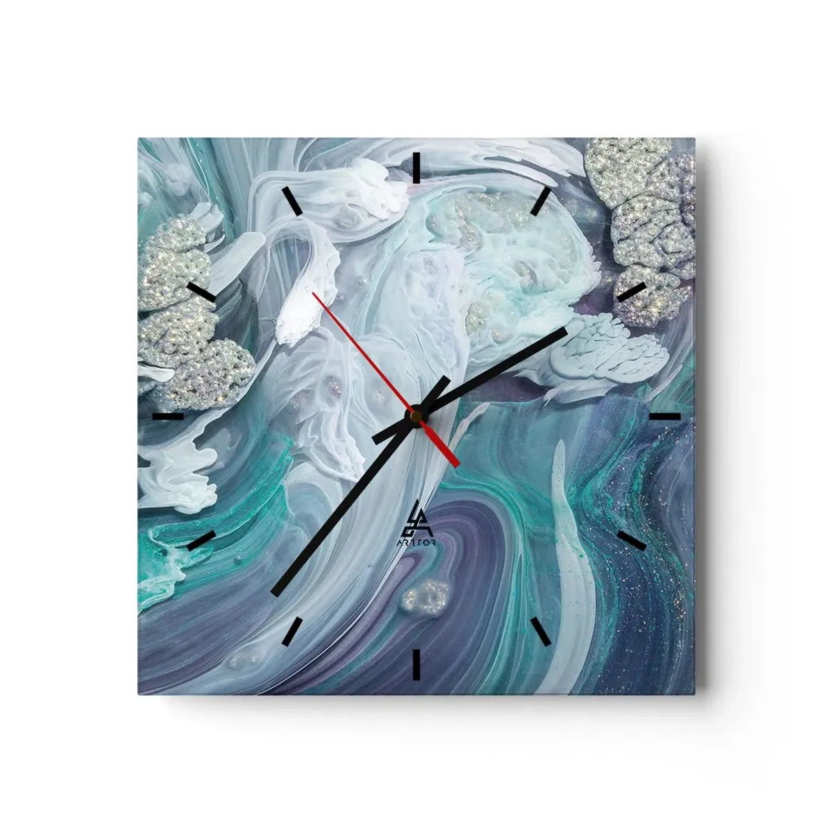 Relógio de parede - Relógio em vidro - Correntes de azul - 30x30 cm