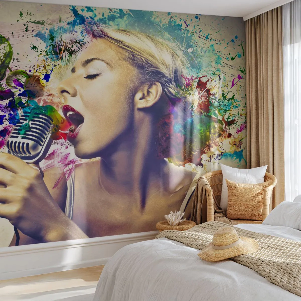 Papel de Parede Autocolante Deluxe Sticker - Pintar o mundo com a voz - Mulher, Música, 3D - 250x175 cm