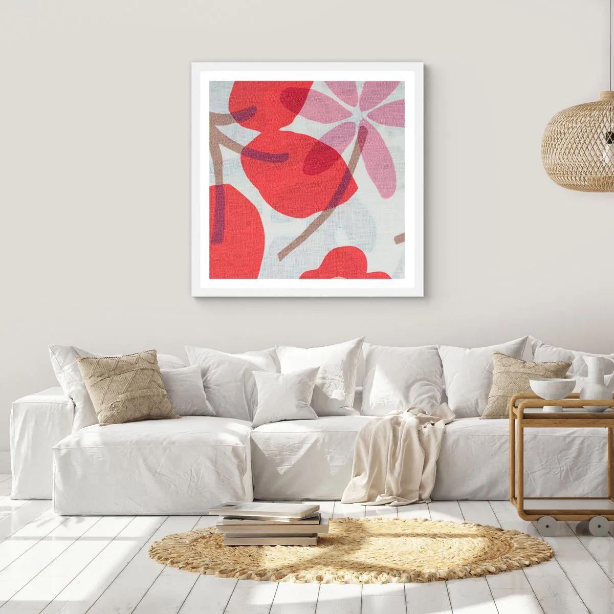 Pôster em moldura branca - Arranjo de flores em rosa - 40x40 cm