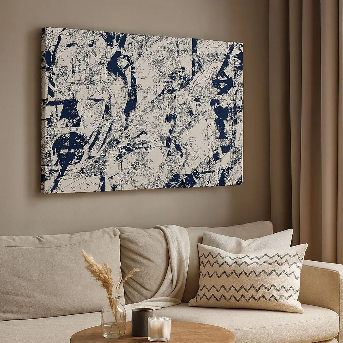 Quadro em tela - Composição abstrata em preto e branco com layout dinâmico - 70x50cm - Interpenetração de opostos - Decoração de parede moderna para a sala de estar e quarto ARTTOR
