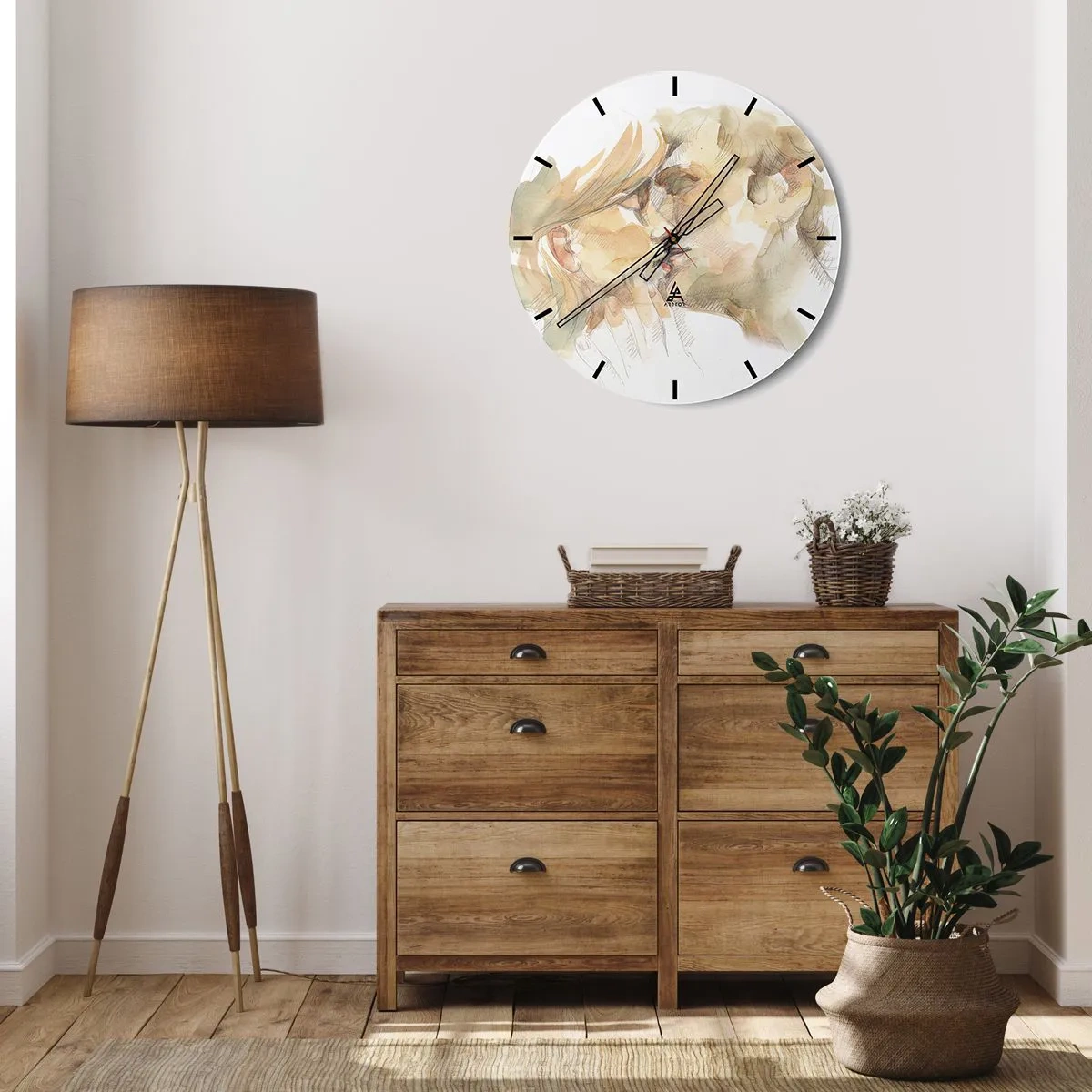 Relógio de parede - Relógio em vidro - Um retrato em aquarela em tons pastéis de um casal se beijando - 30x30cm - A outra metade foi encontrada? - Decoração de parede moderna para a sala de estar, cozinha e quarto ARTTOR