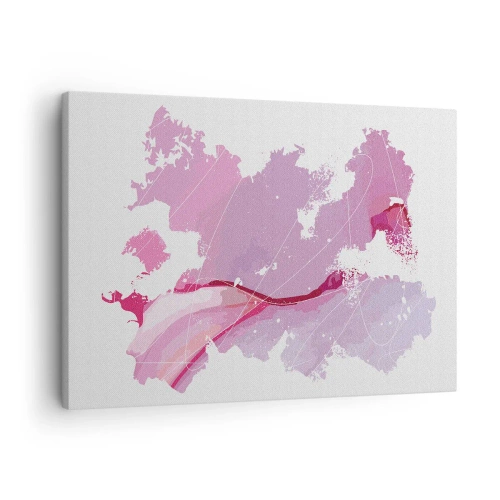 Quadro em tela - Mapa-múndi abstrato em tons de rosa - 70x50cm - Mapa do mundo rosa - Decoração de parede moderna para a sala de estar e quarto ARTTOR