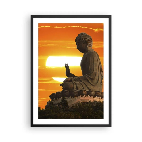 Pôster com moldura preta - Uma estátua de Buda contra um céu laranja - 50x70cm - Sem medo do mundo - Decoração de parede moderna para a sala de estar e quarto ARTTOR