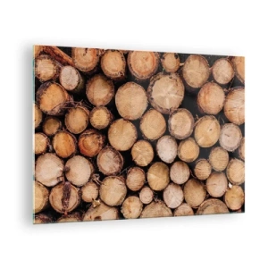 Quadro em vidro - Troncos de árvores dispostos verticalmente com anéis de crescimento visíveis - 70x50cm - Um novo começo - Decoração de parede moderna para a sala de estar e quarto ARTTOR