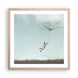 Pôster com moldura de carvalho claro - Papagaios, balões, vento - 50x50 cm