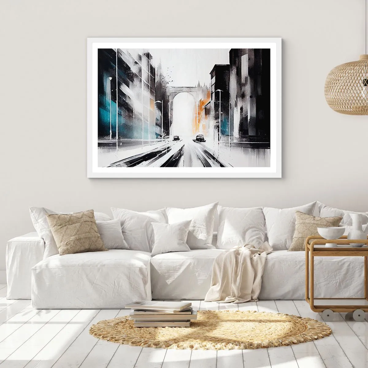 Pôster em moldura branca - Estudo da cidade: arquitetura e movimento - 91x61 cm