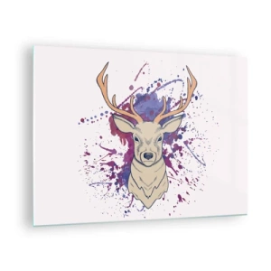 Quadro em vidro - Ilustração de um cervo com um fundo colorido e abstrato - 70x50cm - Coragem e equilíbrio - Decoração de parede moderna para a sala de estar e quarto ARTTOR