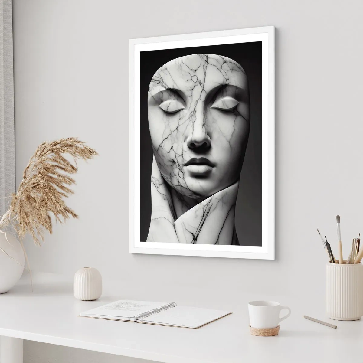 Pôster em moldura branca - Formas de mármore - 30x40 cm