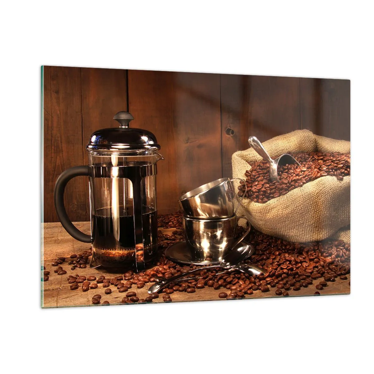 Quadro em vidro - O charme do café - aroma e sabor - 120x80 cm
