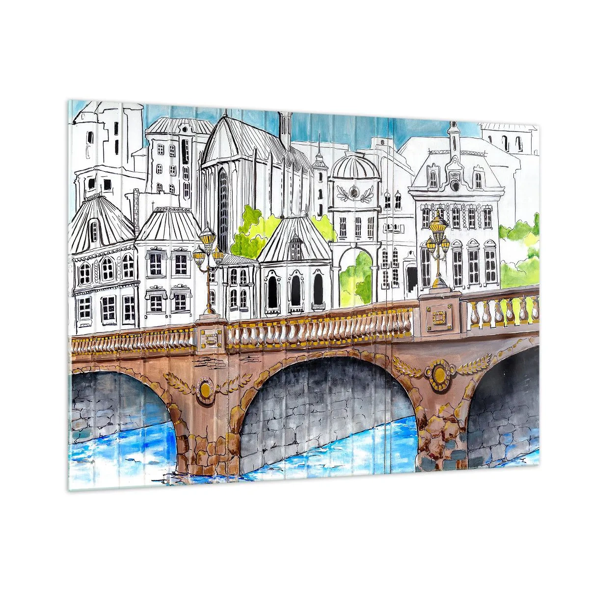 Quadro em vidro - Cidade pintada - 100x70 cm