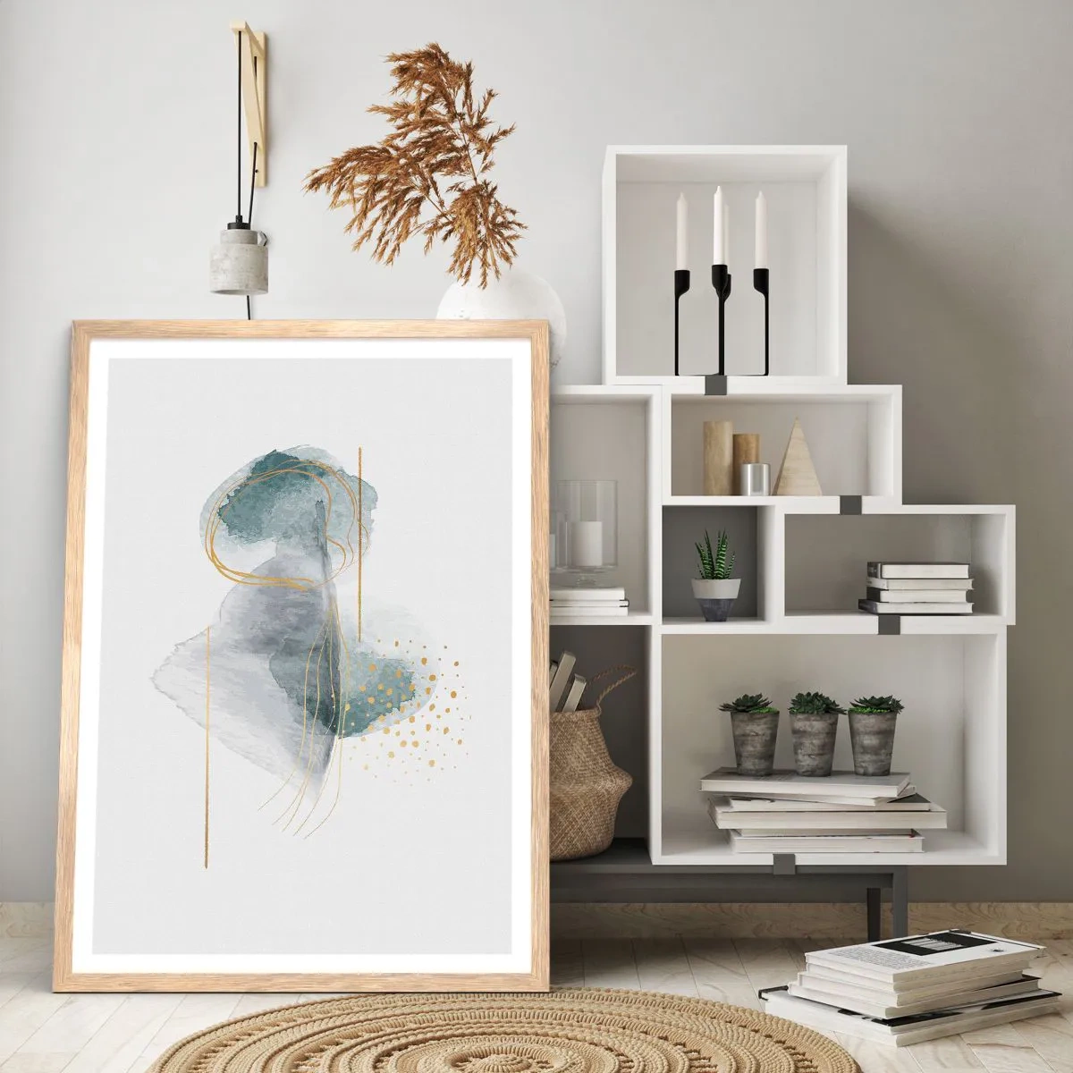 Pôster com moldura de carvalho claro - Sobre a relação entre o cinza e o dourado - 30x40 cm