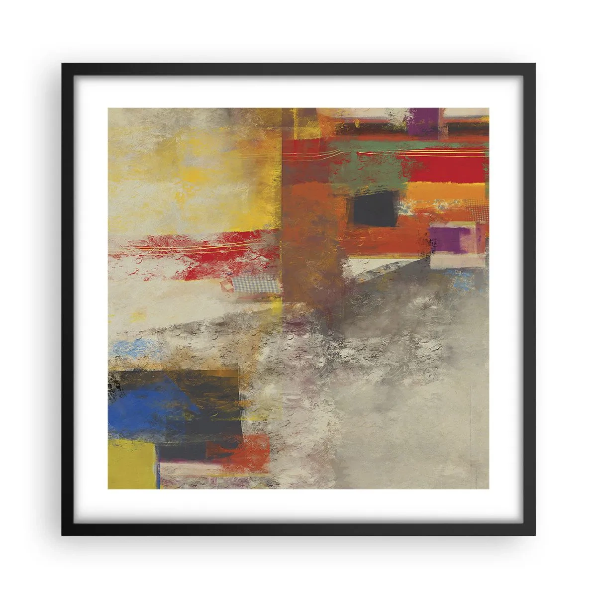 Pôster com moldura preta - Geometria das cores - 50x50 cm