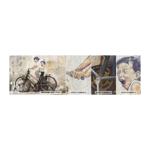 Amostra de papel de parede Premium Canvas - Verdadeiro ou falso? - Abstração, Mural, Bicicleta - 100x30 cm