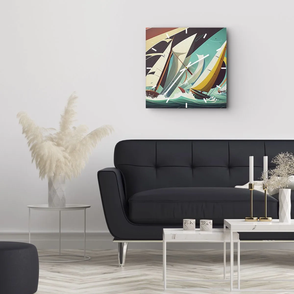 Relógio de parede - Relógio em vidro - Boa sorte com os elementos - 30x30 cm