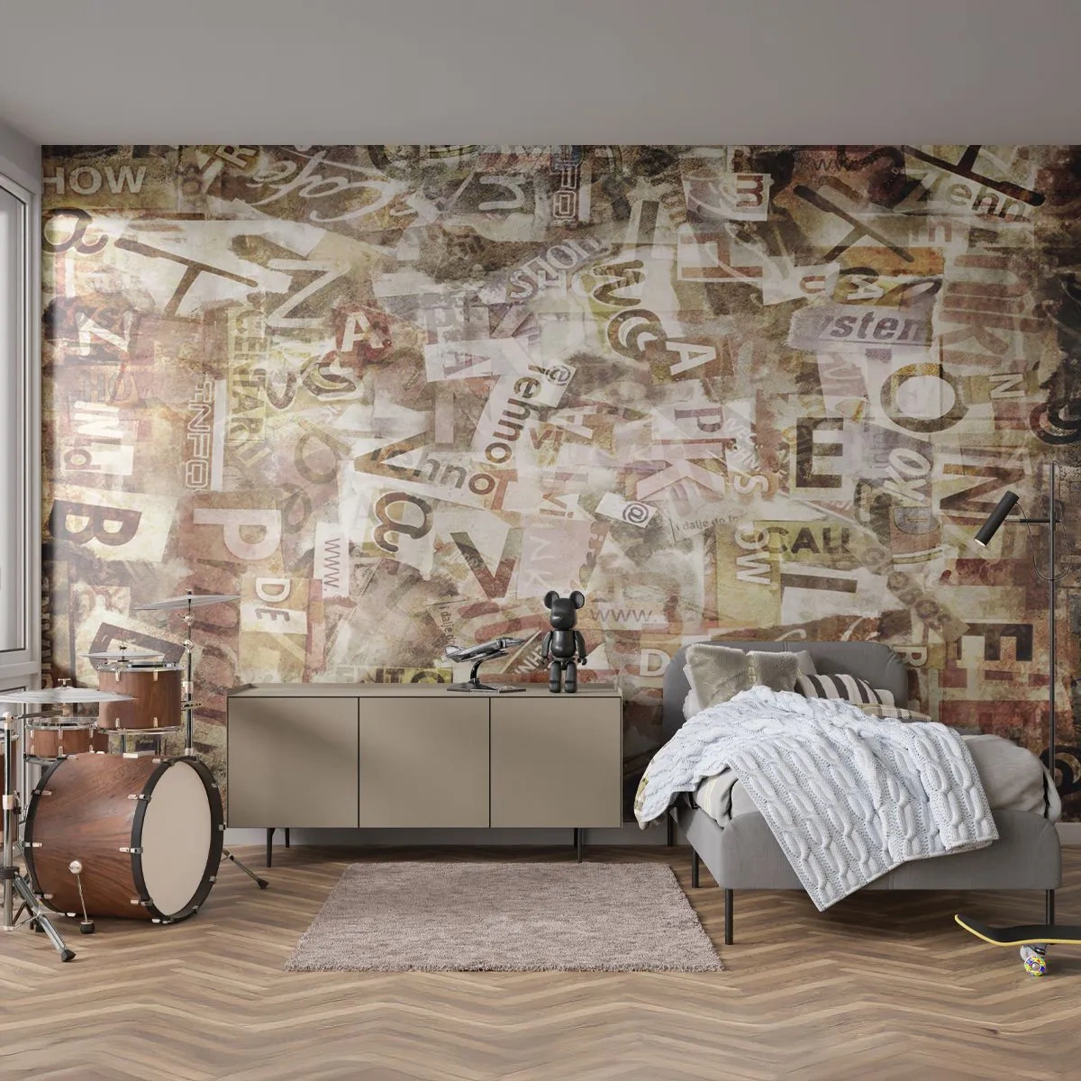 Papel de Parede Premium Canvas - Unificando a conversa fiada - Grafite, Mural, Pedaço - 350x256 cm
